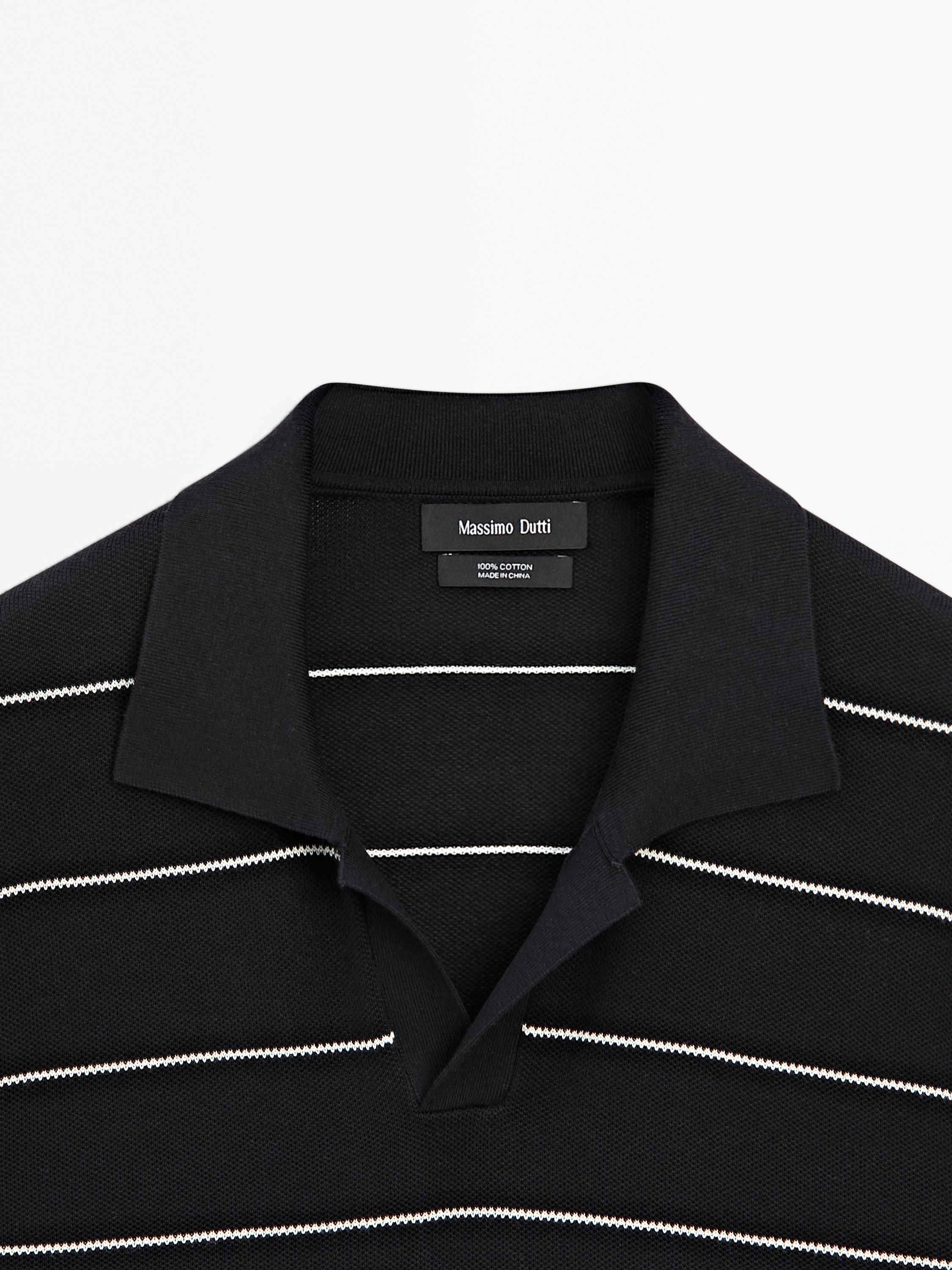 Striped cotton polo shirt with short sleeves